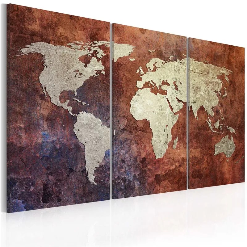 Quadro Mappa del mondo rugginosa  trittico  Colore Marrone, Dimensioni e Misure 120x80