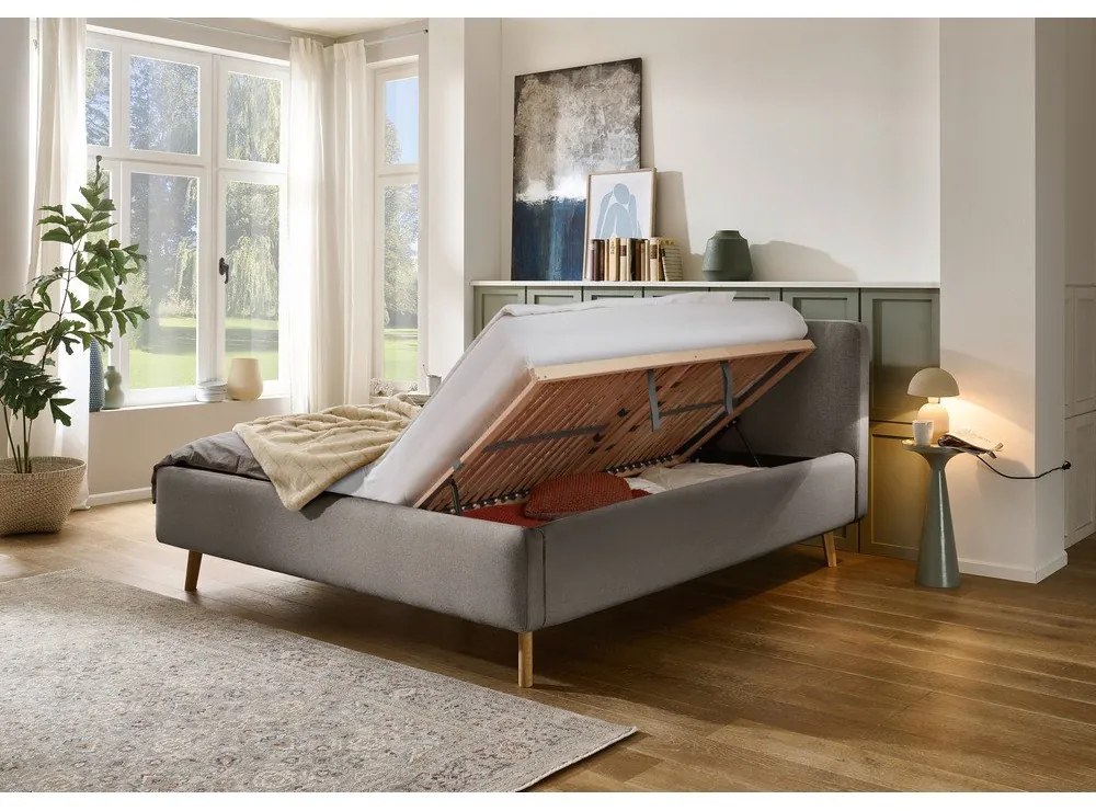 Letto matrimoniale imbottito grigio con contenitore con rete inclusa 180x200 cm Mattis – Meise Möbel