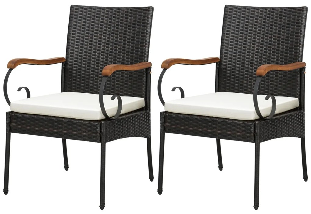 Costway Set di 2 sedie in rattan con cuscino telaio in metallo, 2 Sedie in rattan per esterni 55x60x89cm Beige