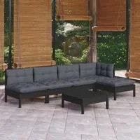 Set Divani da Giardino 6 pz con Cuscini Neri in Legno di Pino 3096344