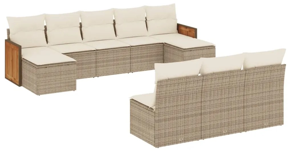 Set Divano da Giardino 10 pz con Cuscini Beige in Polyrattan