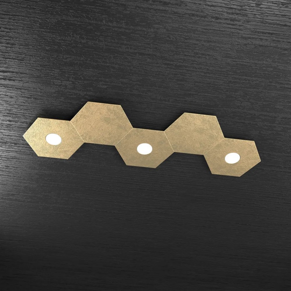 Plafoniera Moderna 5 Moduli Hexagon Metallo Foglia Oro 3 Luci Led 12X3W