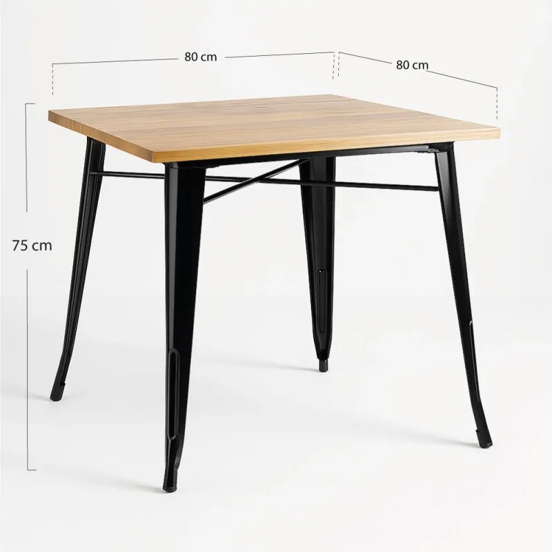 Tavolo Torix Quadrato Legno Naturale 80 cm - Nero