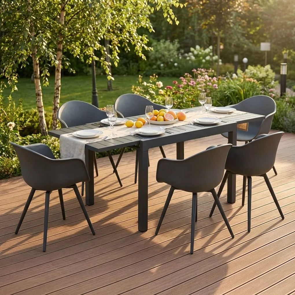 JERRI - set tavolo in alluminio cm 90/180 x 90 x 75 h con 6 Poltrone Dynamo