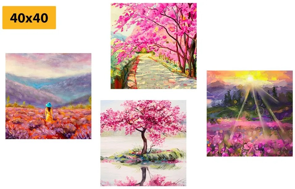 Set di quadri – Splendida imitazione di pittura a olio in rosa