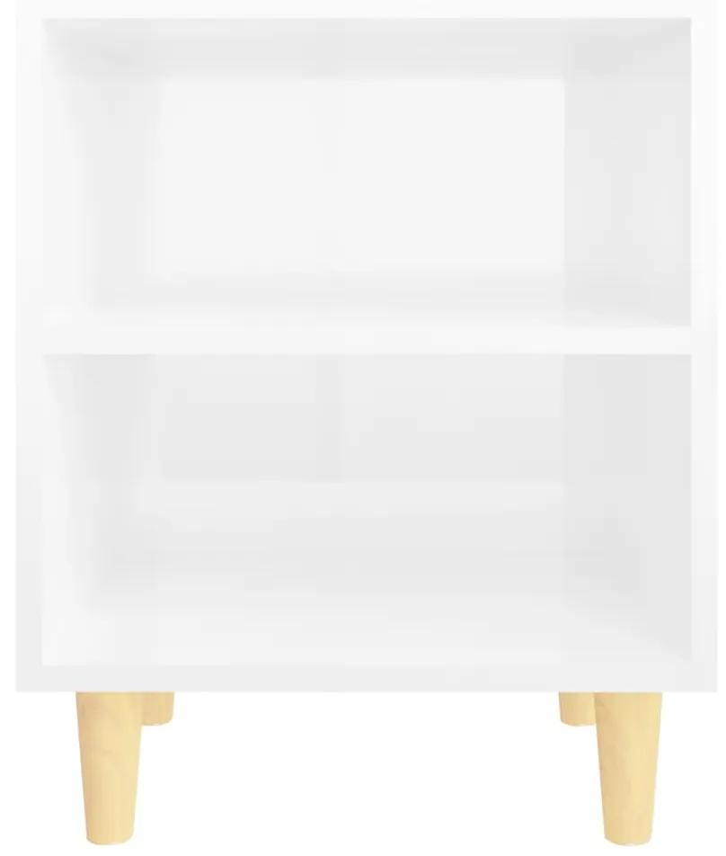 Comodini gambe in legno massello 2 pz bianco lucido 40x30x50 cm