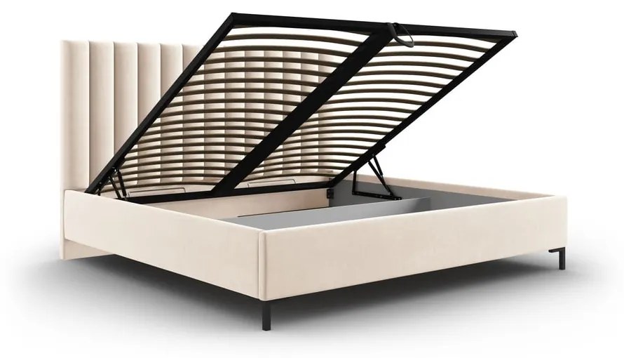 Letto matrimoniale imbottito beige con contenitore con griglia 200x200 cm Casey - Mazzini Beds