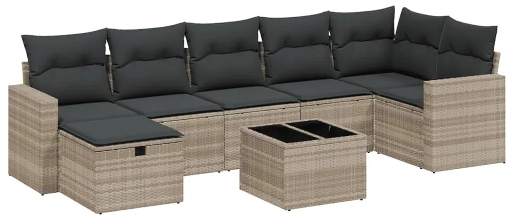 Set divano da giardino 8pz con cuscini grigio chiaro polyrattan