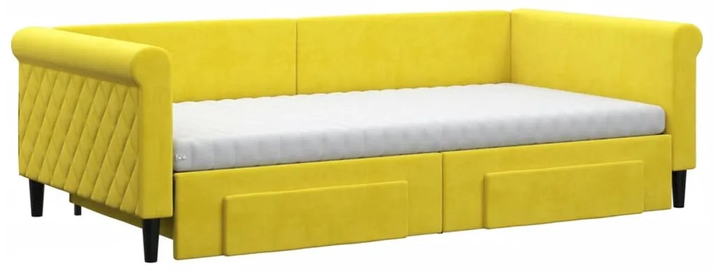 Divano Letto Estraibile con Cassetti Giallo 100x200cm Velluto