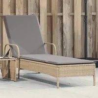 Lettino Prendisole con Ruote e Cuscino in Polyrattan Beige 368311