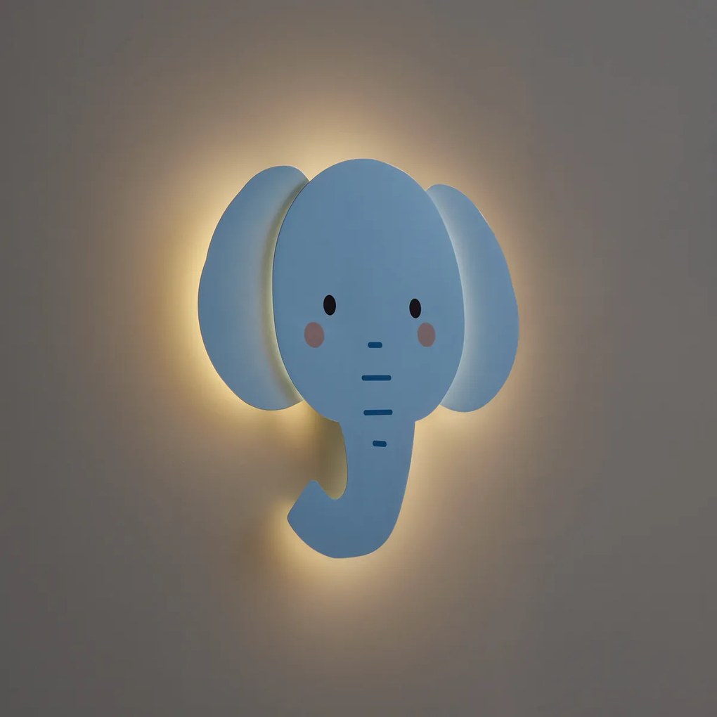 Lampada da parete per bambini blu con LED dimmerabile a 3 livelli - Ellie l'Elefante