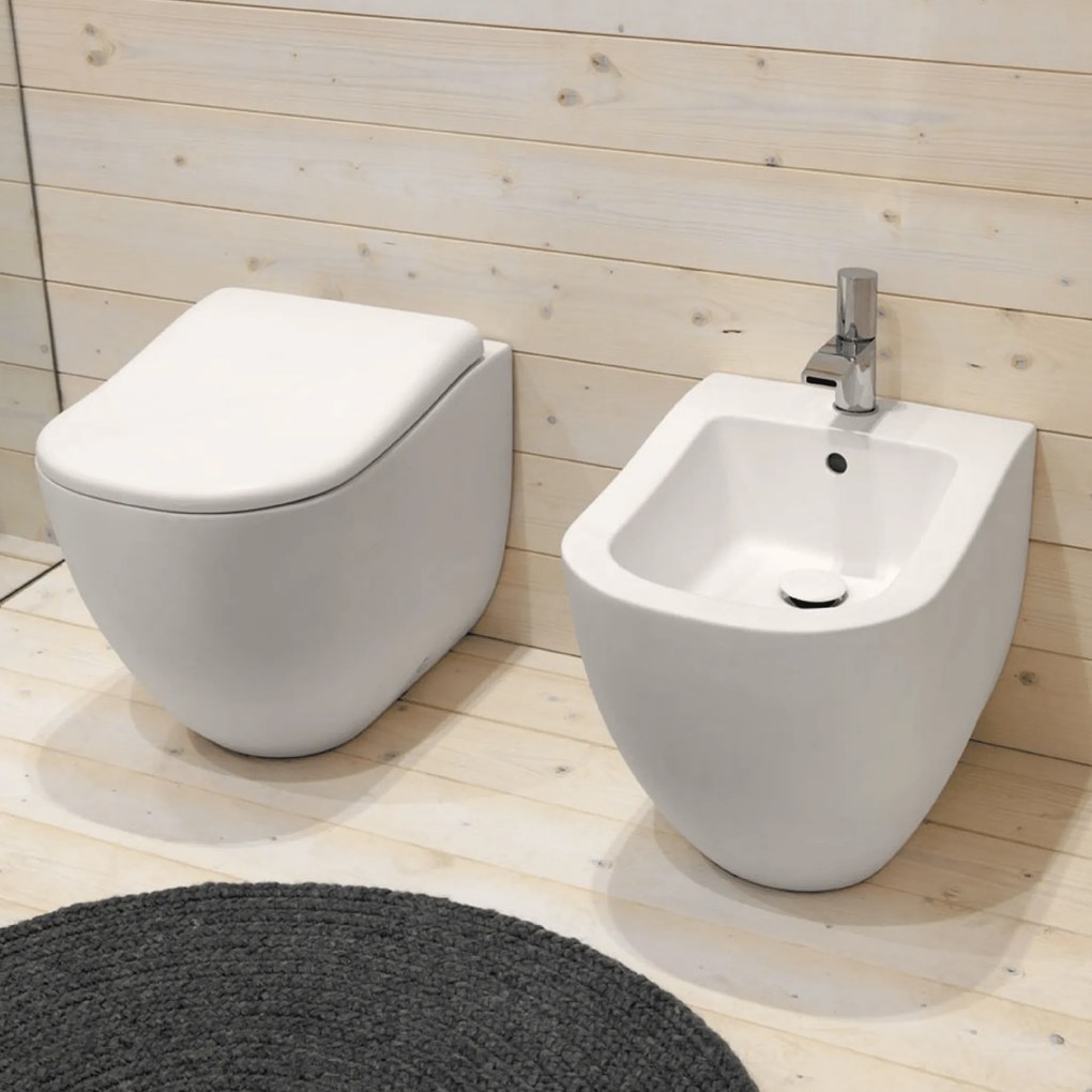 Coppia Di Sanitari a Terra Ceramica Cielo "Fluid" Bianco Lucido