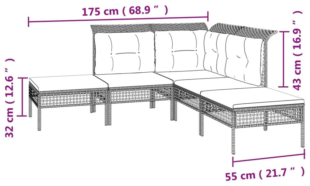 Set Divani da Giardino 8 pz con Cuscini in Polyrattan Grigio