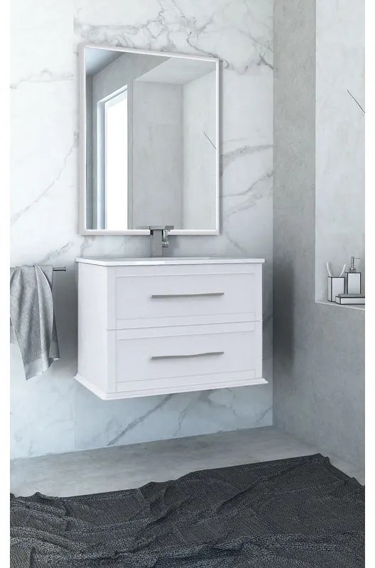 Mobile da bagno sotto lavabo BADEN HAUS Tiffany bianco laccato opaco L 74 x H 55 x P 46 cm 2 cassetti, lavabo non incluso