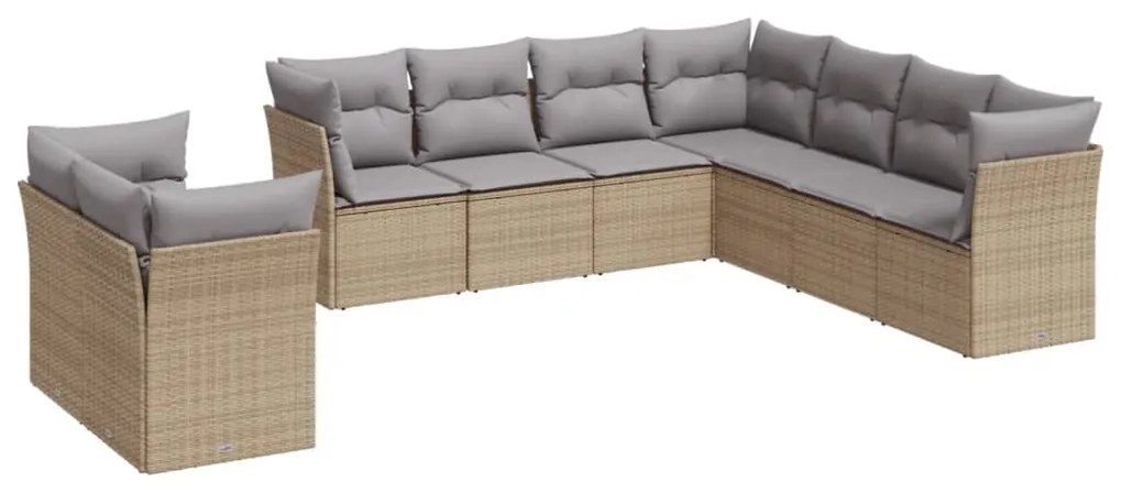 Set Divano da Giardino 9 pz con Cuscini Beige in Polyrattan