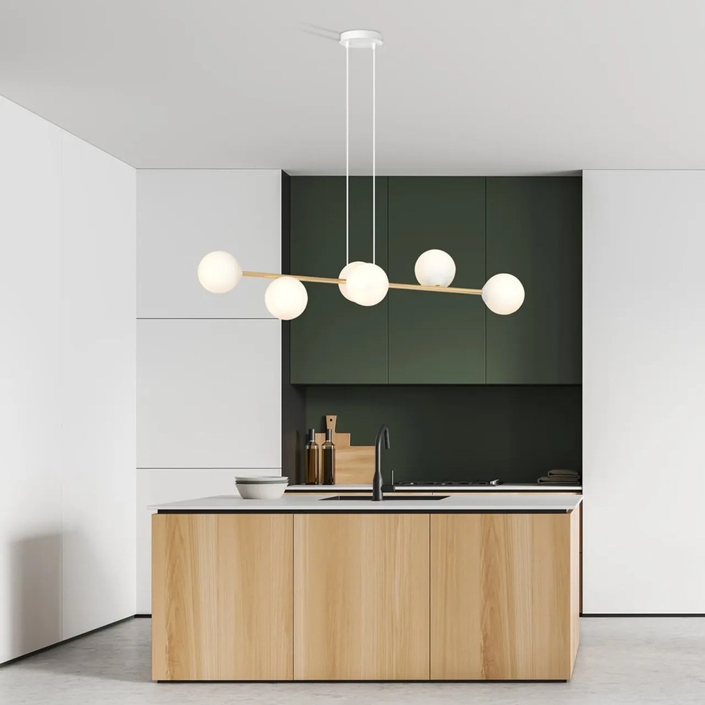 Lampadario a sospensione GRAVITY 6 Nero/Bianco e Oro 6xE14