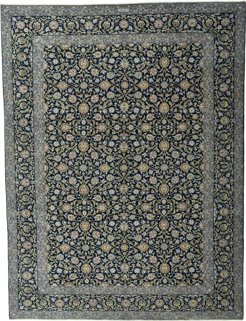 Kashan Tappeto 420 x 320 Blu (Iran) Annodato A Mano