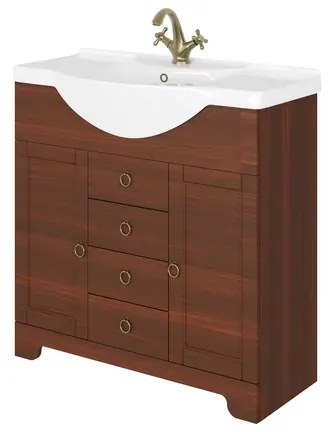 Mobile sottolavabo e lavabo Romantica per vasca centrale noce L 85 x H 81.5 x P 31.5 cm, 2 ante 3 cassetti