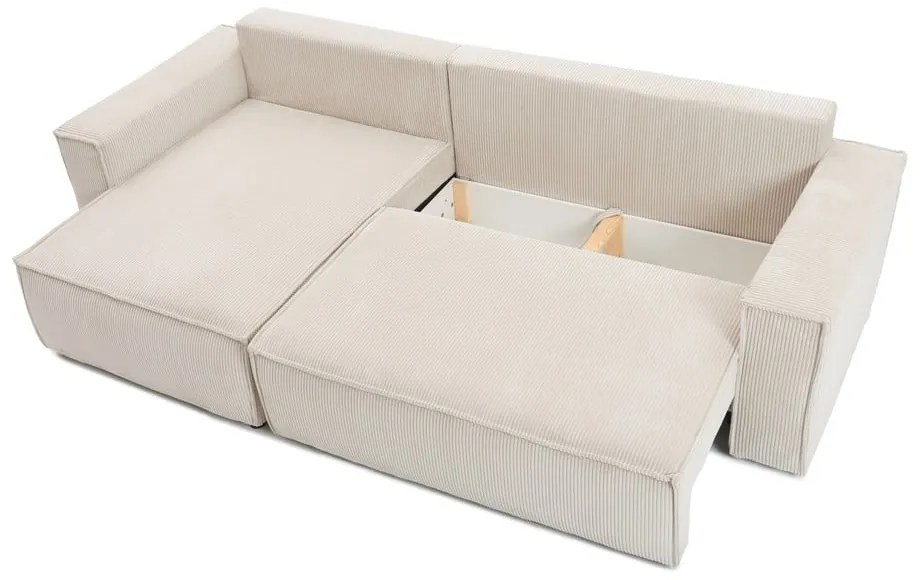 Divano angolare grigio tortora allungabile/con contenitore con rivestimento in velluto a coste Nihad – Bobochic Paris