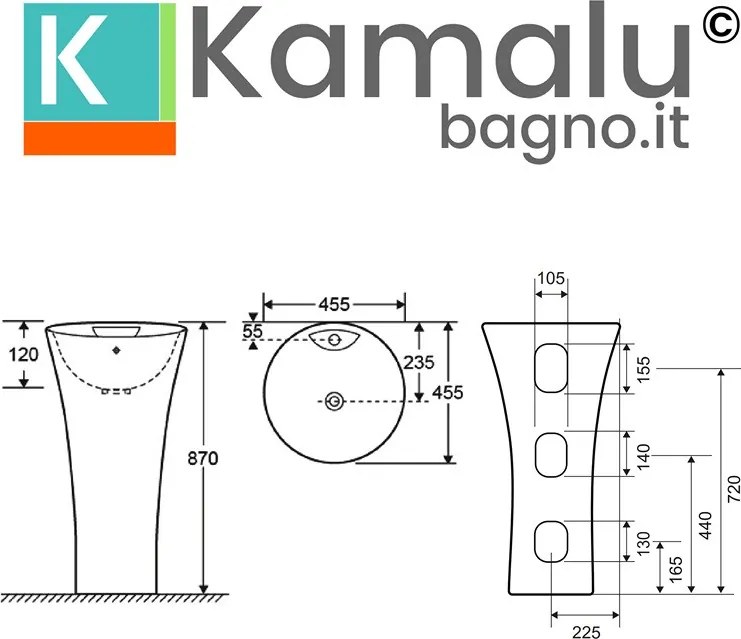 Lavabo monoblocco freestanding modello Litos-V3600 - KAMALU