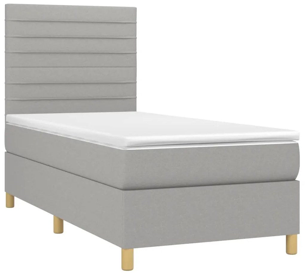 Letto a molle materasso e led grigio chiaro 80x200 cm tessuto