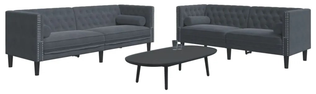 Set Divani Chesterfield 2pz Con Cuscini Grigio Scuro Velluto /