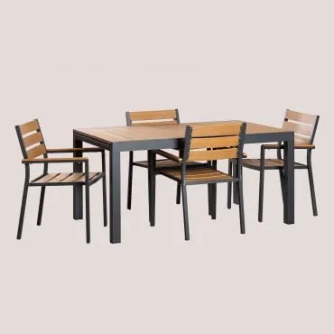 Set Tavolo Allungabile Rettangolare In Alluminio (150-197x90 Cm) E 4 Sedie Da Giardino Impilabili Con Braccioli Saura Grigio Grafite - Sklum