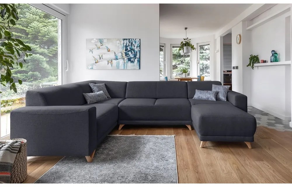 Divano angolare color antracite allungabile e con contenitore (penisola a sinistra/a U) Classy Sophie – Miuform