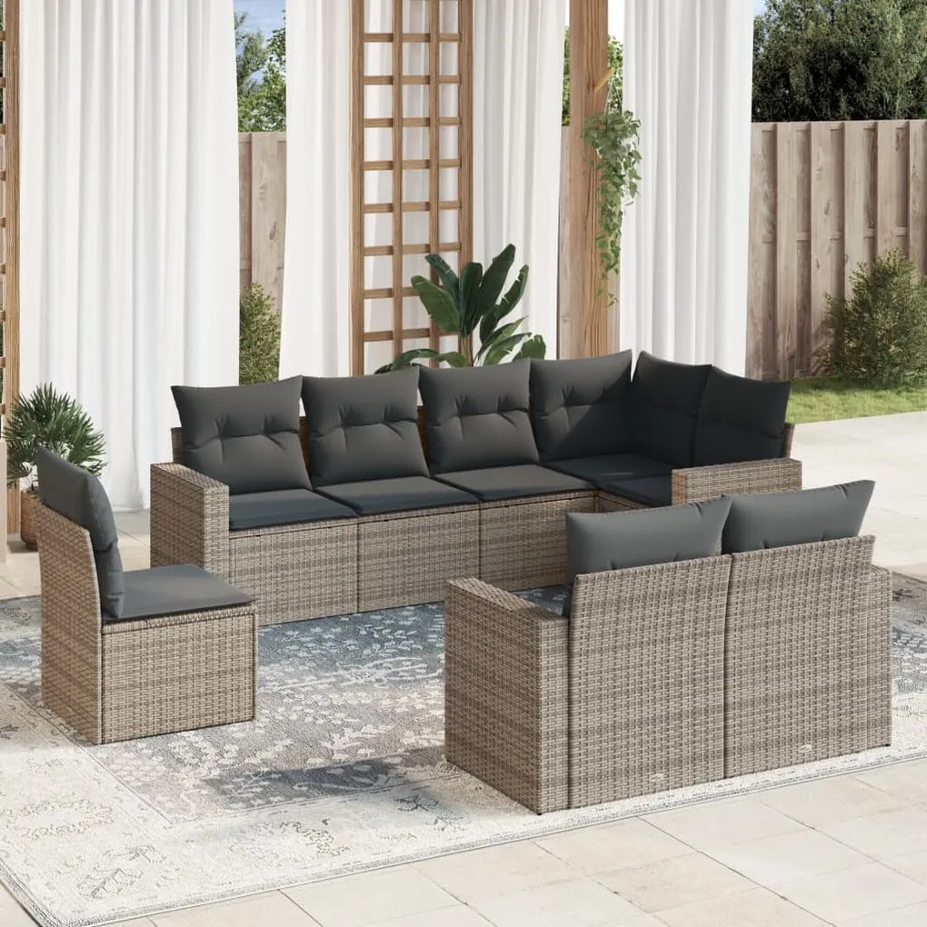 Set Divano da Giardino 8 pz con Cuscini Grigio in Polyrattan