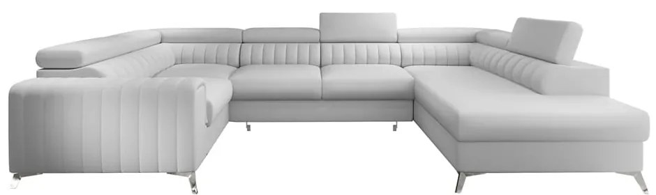 Divano angolare bianco allungabile/con contenitore (con penisola a destra/a U) e rivestimento in finta pelle Louis – ELTAP