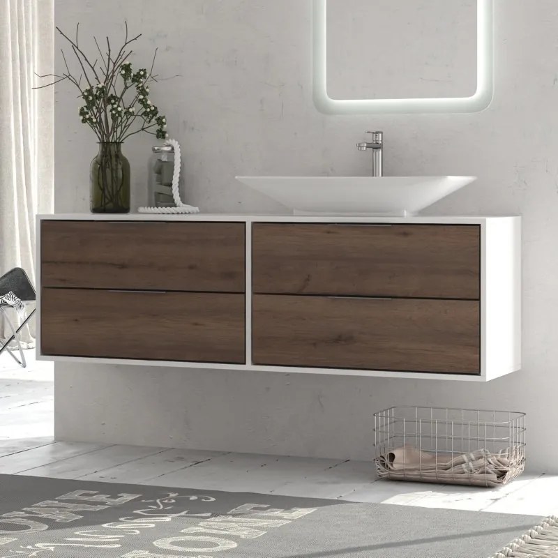 Mobile bagno 150cm doppio lavabo bicolore con 4 cassetti SPR-150D - KAMALU