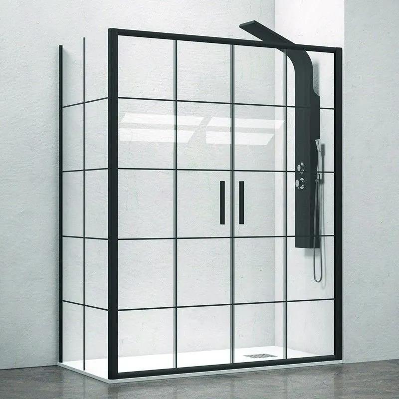 Kamalu - box doccia angolare 200x90 doppio scorrevole telaio nero nico-d6000s