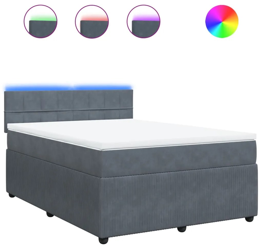 Giroletto a molle con materasso grigio scuro 140x190 cm velluto
