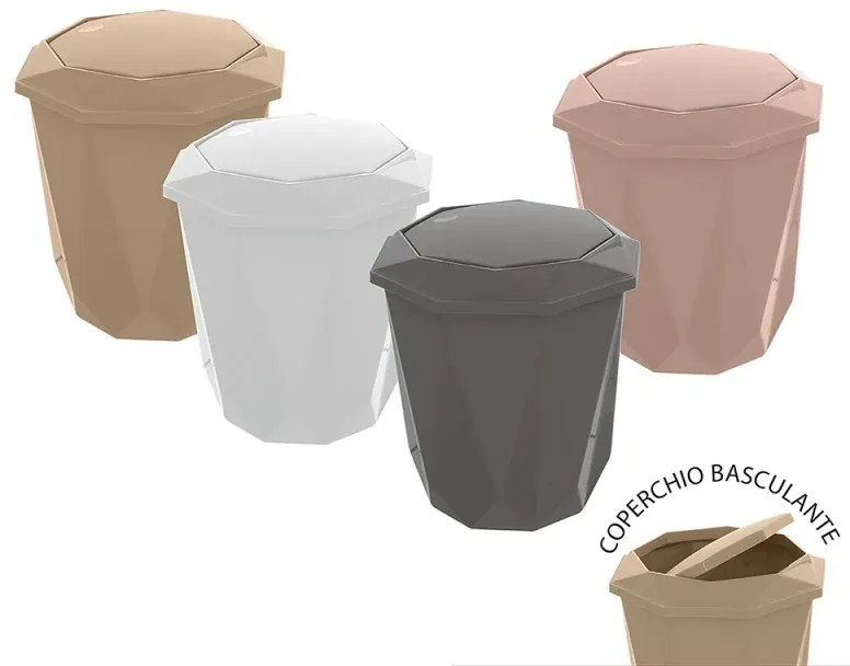 Pattumiera bagno tortora con coperchio basculante e capacità 5,5 lt