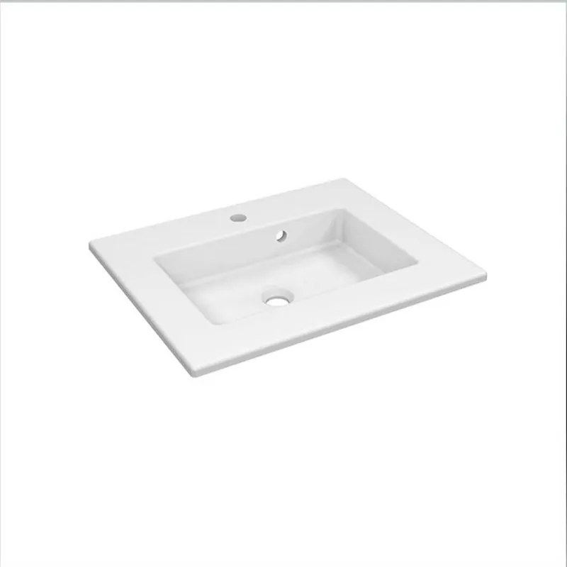 Lavabo integrale d'appoggio rettangolare vasca centrale Neo L 61 x H 11.2 x P 35 cm in ceramica bianco