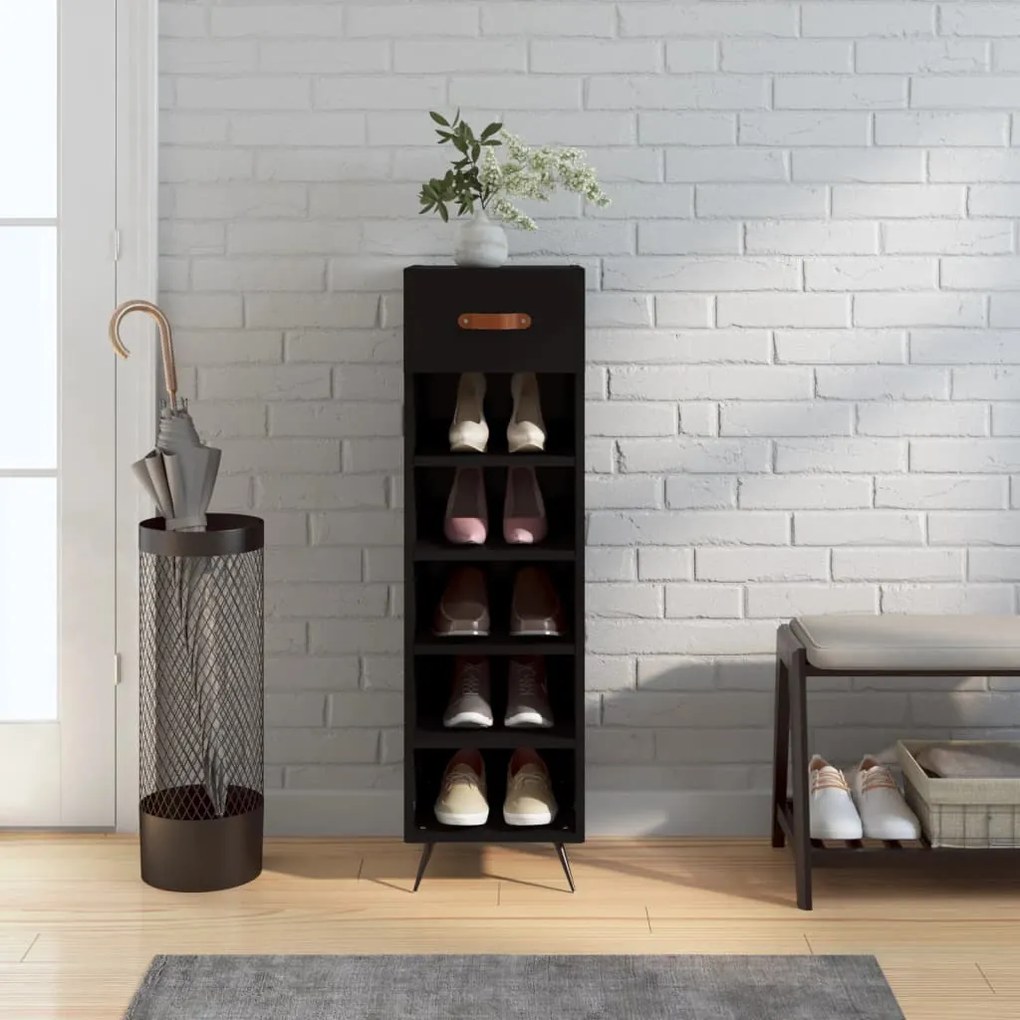Scarpiera Nera 30x35x105 Cm İn Legno Multistrato /
