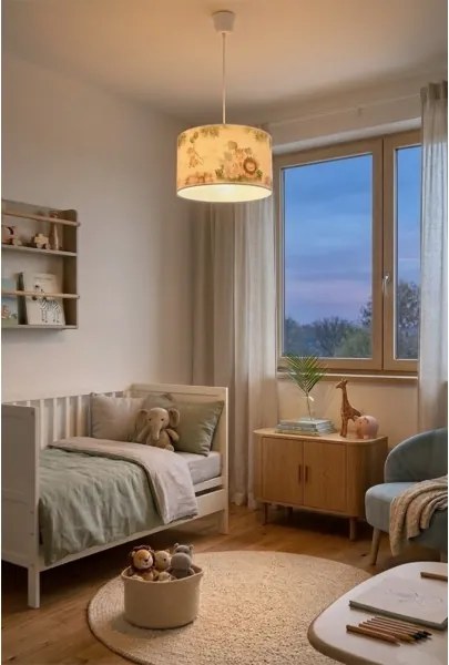 BRILAGI - Lampadario LED per bambini a sospensione con cavo BOBO 1xE27/60W/230V Ø 35 cm bianco/giungla