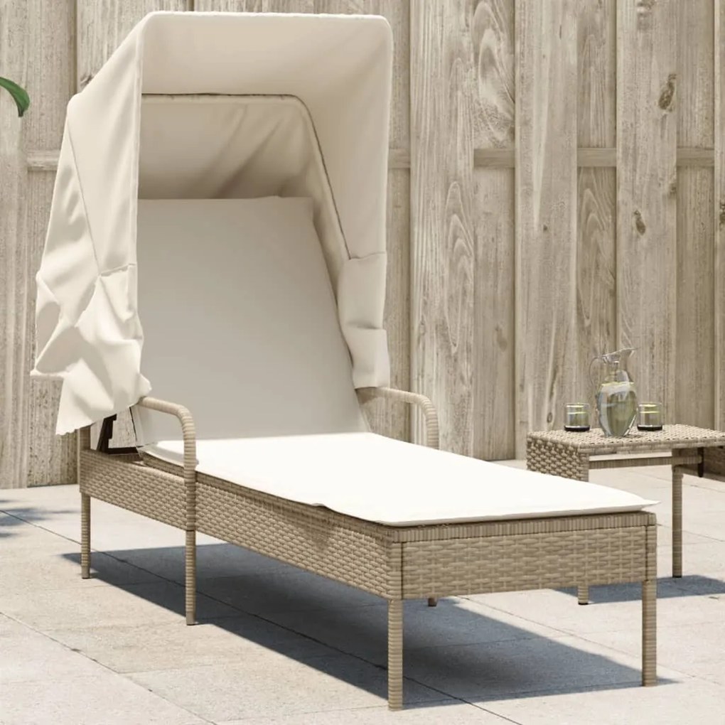 Lettino Prendisole Con Baldacchino Beige İn Polyrattan /