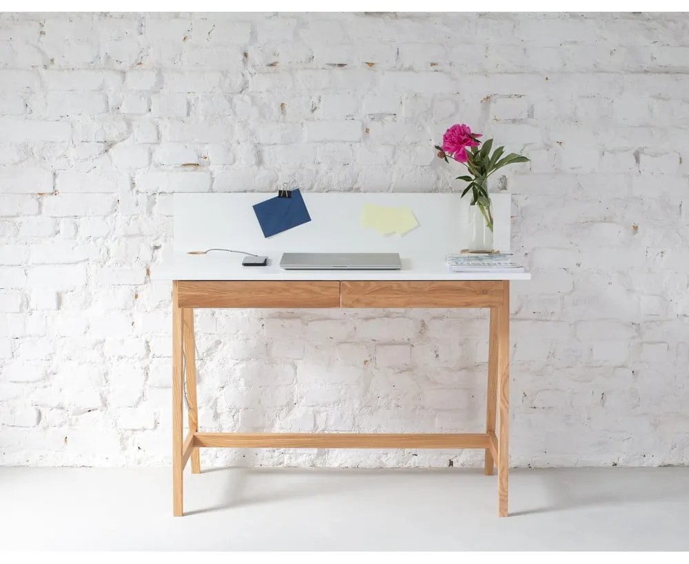 Scrivania bianca con base in frassino, lunghezza 85 cm Luka - Ragaba