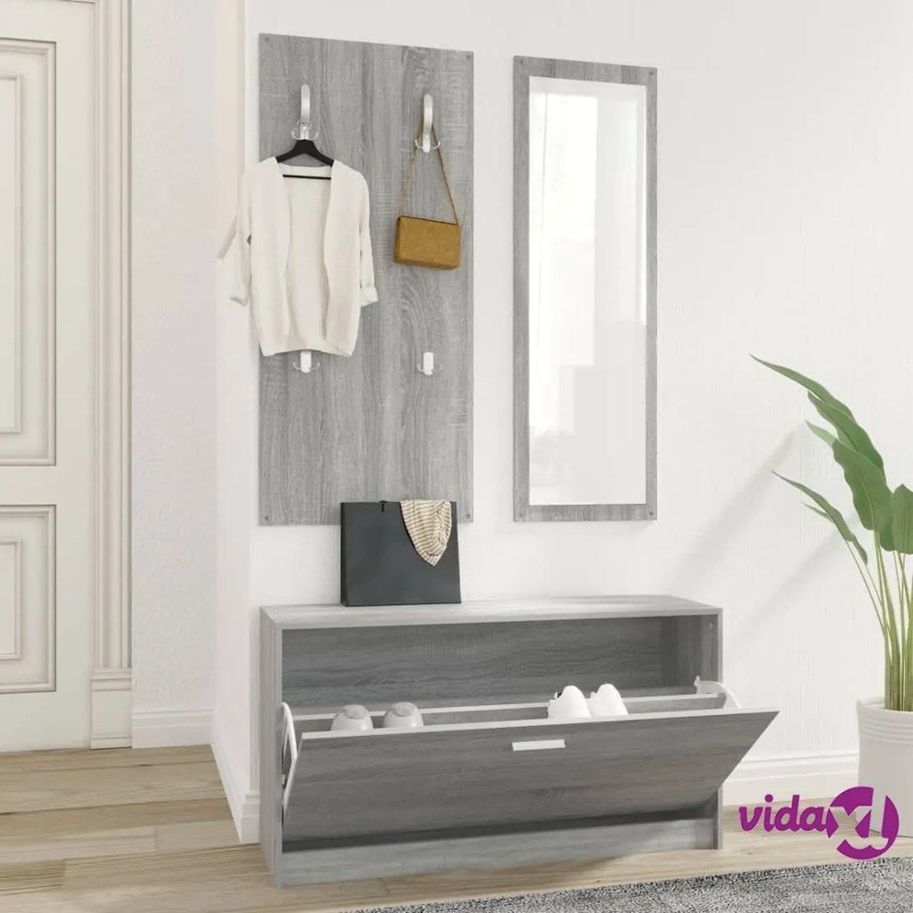 vidaXL Set Scarpiere 3 in 1 grigio sonoma in Legno Multistrato