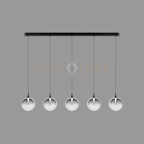 Lampada a sospensione bolla, metallo nero opaco + 5 luci in vetro f...