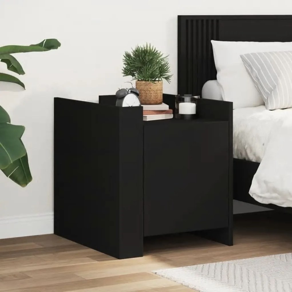 Comodino Nero 45x50x50 Cm İn Legno Multistrato /