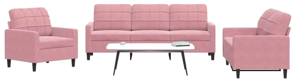 Set Di Divani 3 Pz Con Cuscini Rosa İn Velluto /