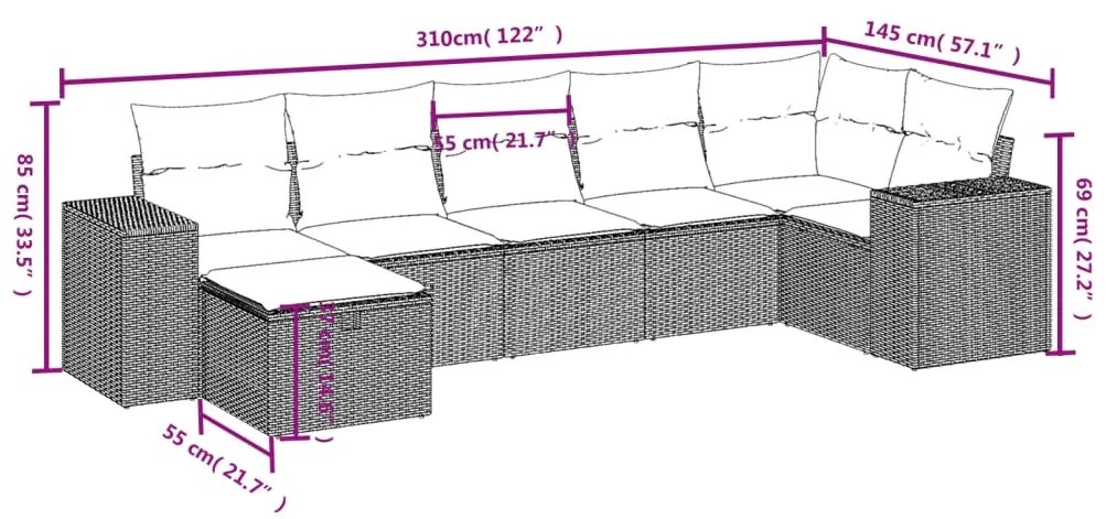 Set Divani da Giardino con Cuscini 7pz Nero Polyrattan