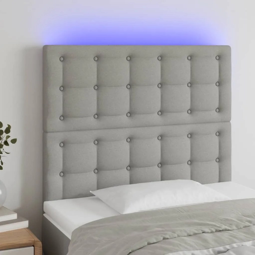 Testiera A Led Grigio Chiaro 80x5x118/128 Cm İn Tessuto /