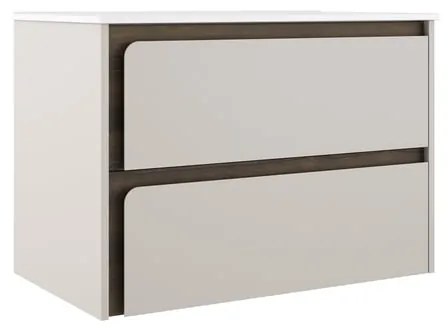 Mobile da bagno sospeso sotto lavabo L 80 x H 55 x P 45 cm bianco e noce laccato opaco, 2 cassetti VISOBATH Indico