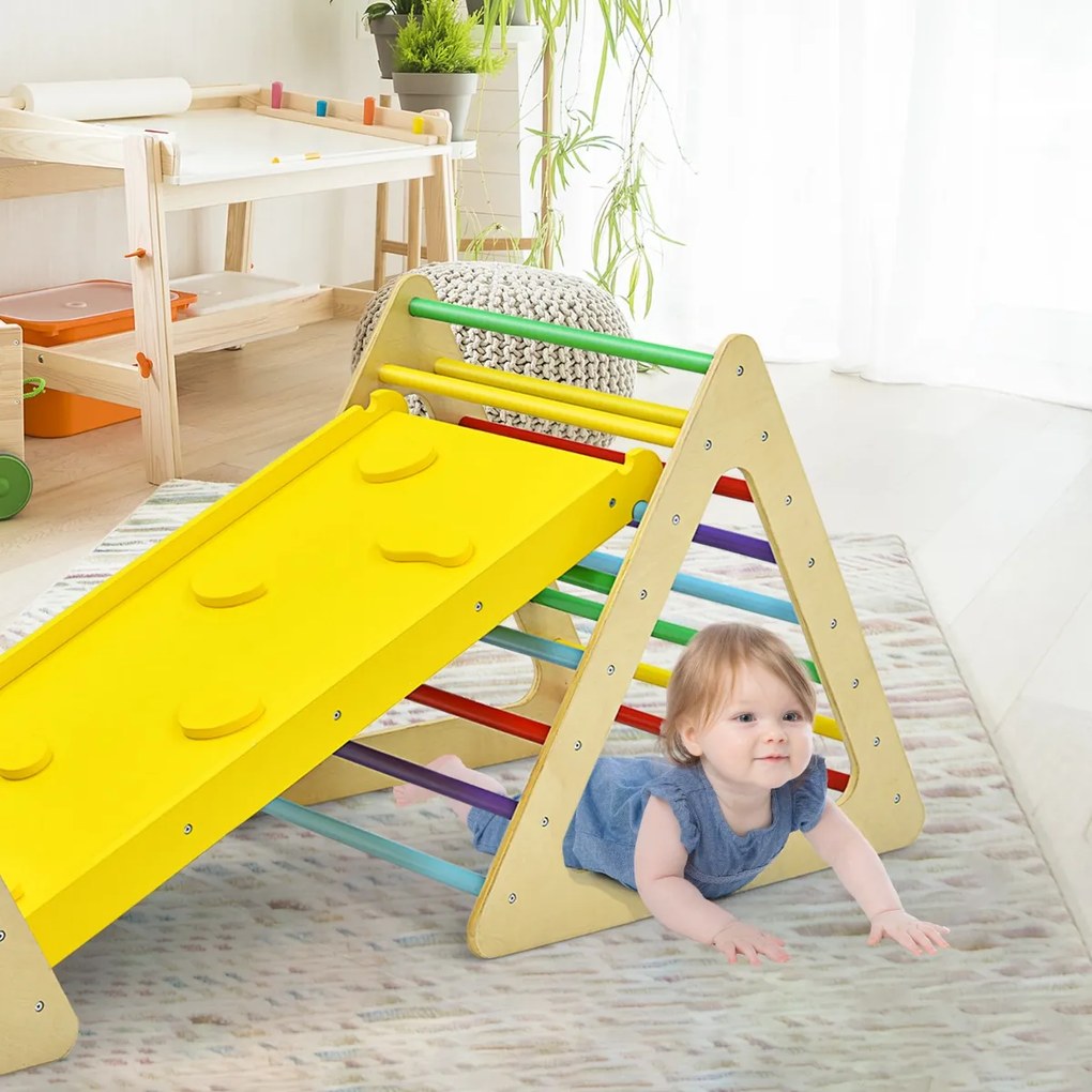 Costway Set da arrampicata 3 in 1 per bambini, Scala triangolare con rampa double face per scivolare e arrampicarsi