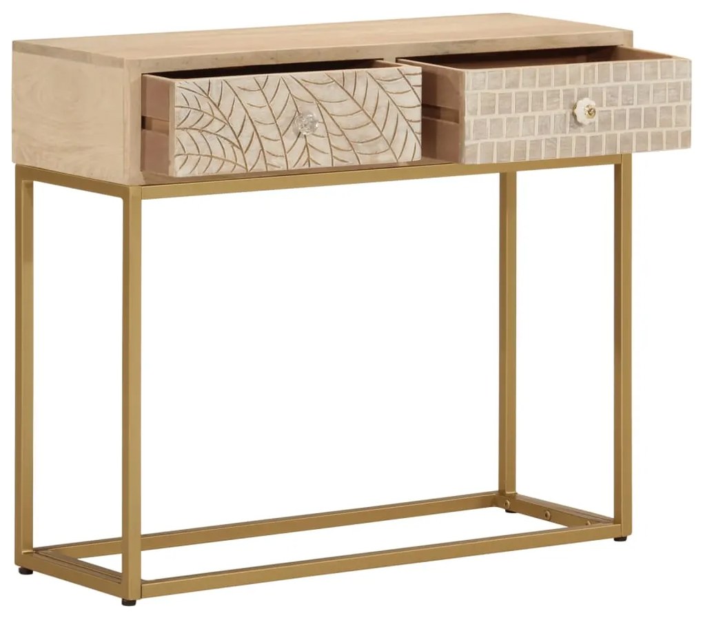 Tavolo Consolle 90x30x76 cm in Legno Massello di Mango e Ferro