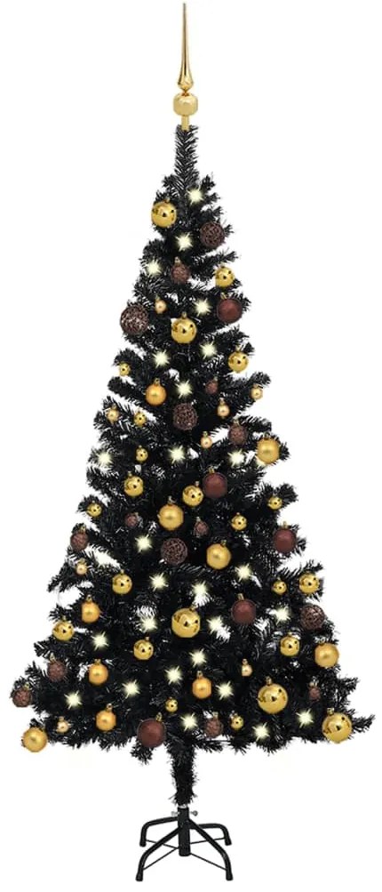 Albero di Natale Preilluminato con Palline Nero in PVC, Albero di Natale Preilluminato con Palline Nero 120 cm PVC II