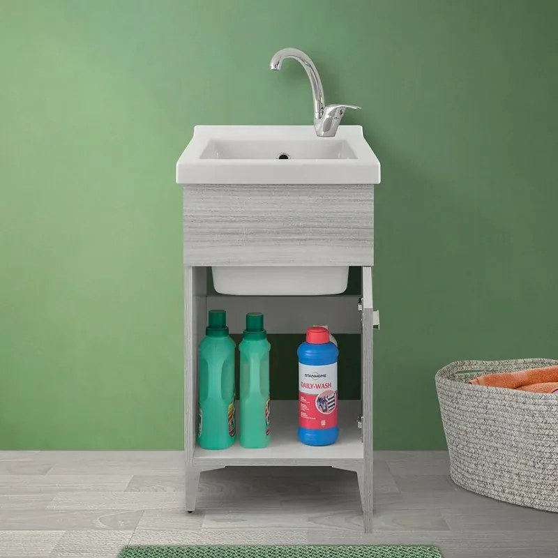 Mobile lavatoio in ceramica grigio 45x50 cm kit scarico incluso